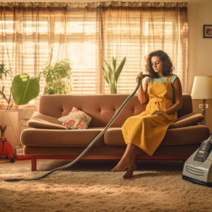 Woman preparing her vacuum for a professional cleaning service