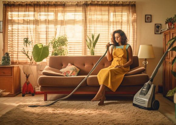 Woman preparing her vacuum for a professional cleaning service